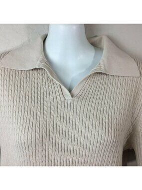 Croft & Barrow Womens Ribbed Cable Knit Polo Shirt Beige Size Large